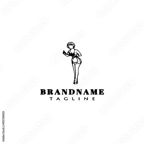 french maid logo cartoon design template icon black isolated vector