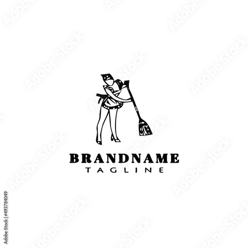 french maid logo cartoon design template icon black isolated vector