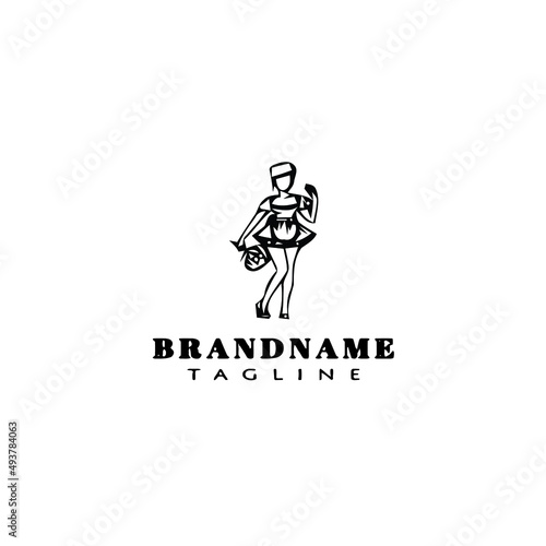 french maid logo cartoon design template icon black isolated vector