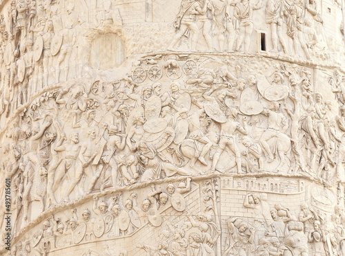 Trajan's Column Detail with Battle Scene in Rome, Italy