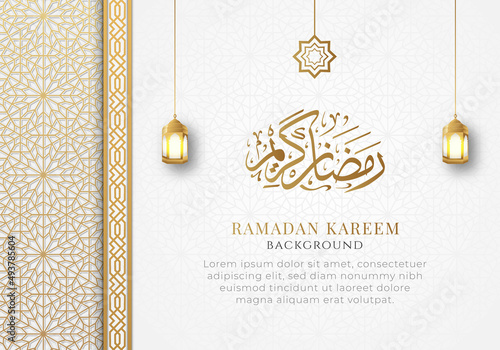 Ramadan kareem Islamic arabic golden ornament arabesque pattern border background with copy space for text