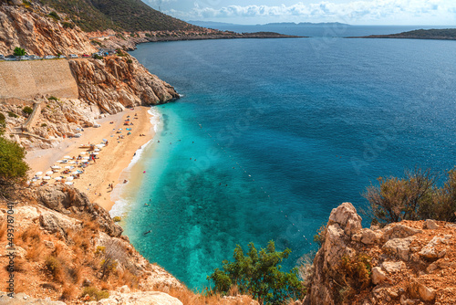 Fototapeta Naklejka Na Ścianę i Meble -  Kaputas beach near Kas town in Antalya region, Turkey with clear turquoise water and sandy beach