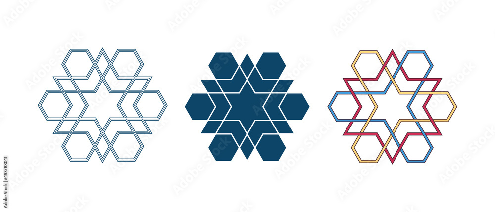 Set of Islamic traditional rosettes for greetings cards decoration and design isolated on white backgrounds. Vector illustration.