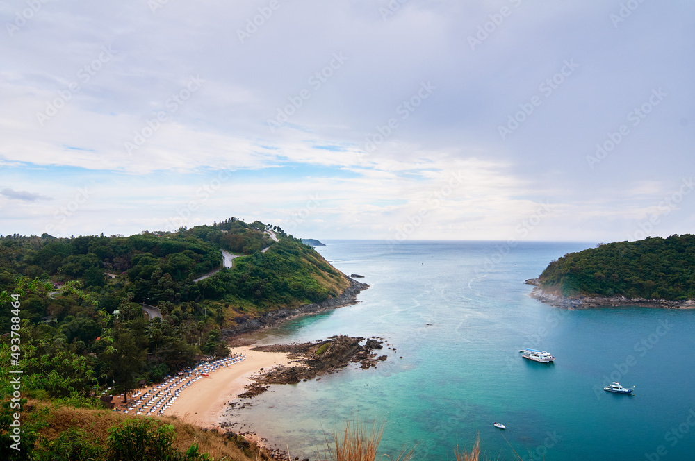 A view on Ya Nui Beach. Beautiful landscape with ocean shore. Phuket, Thailand.