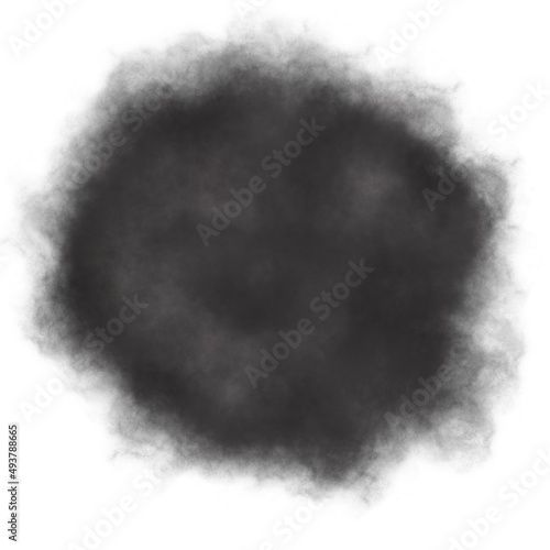 Cloudy black smoke on white background. Square composition.