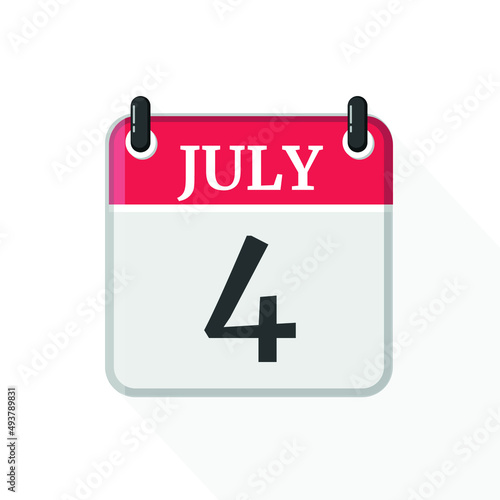 July 4. Calendar on white background.