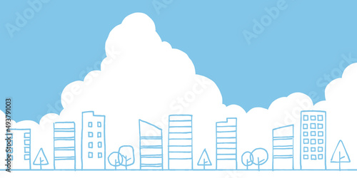 手書き風のかわいい街並み_ビル街