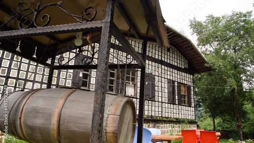 Wallpaper Mural Slider dolly 4K shot of houses made of wood and stone in local architectural style in Rize. Torontodigital.ca