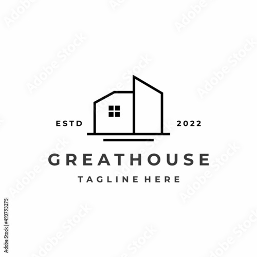 Line art house home architect mortgage facade logo design vector illustration
