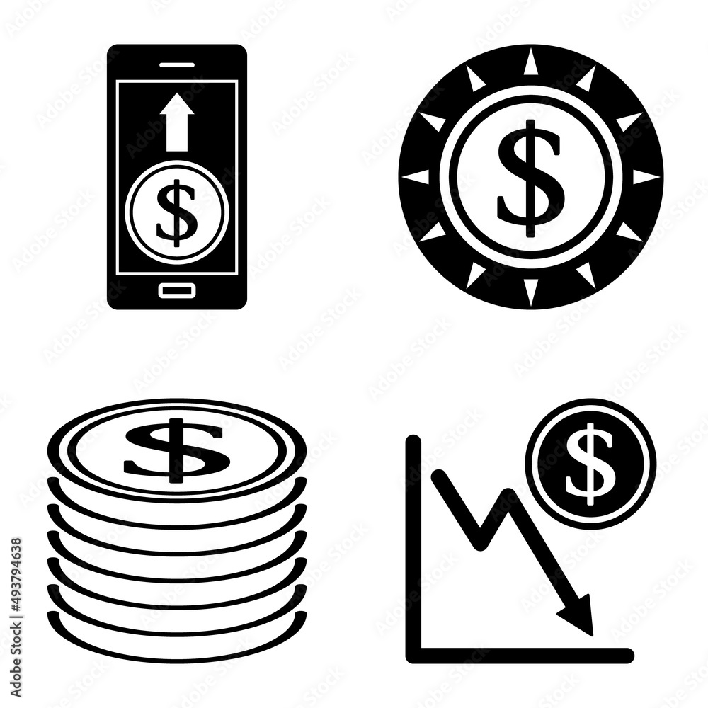 Dollar Flat Icon Set Isolated On White Background Dollar Flat Icon Set Isolated On White Background