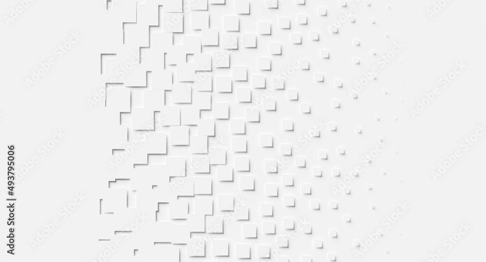 Fototapeta premium Random scaled and positioned white cube boxes block background wallpaper banner with copy space