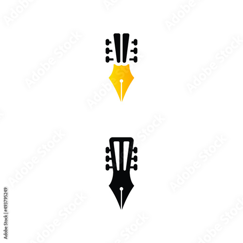guitar pen logo. headstock shape vector illustration.