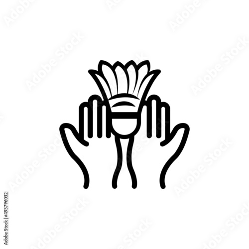 Hand icon with shuttlecock. line icon style. suitable for sport badminton icon. simple design editable. Design template vector