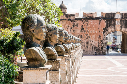 Dramatic image of head bust sculpture’s of famous Dominican liberators in park Independencia, Santo Domingo, Dominican Republic. photo