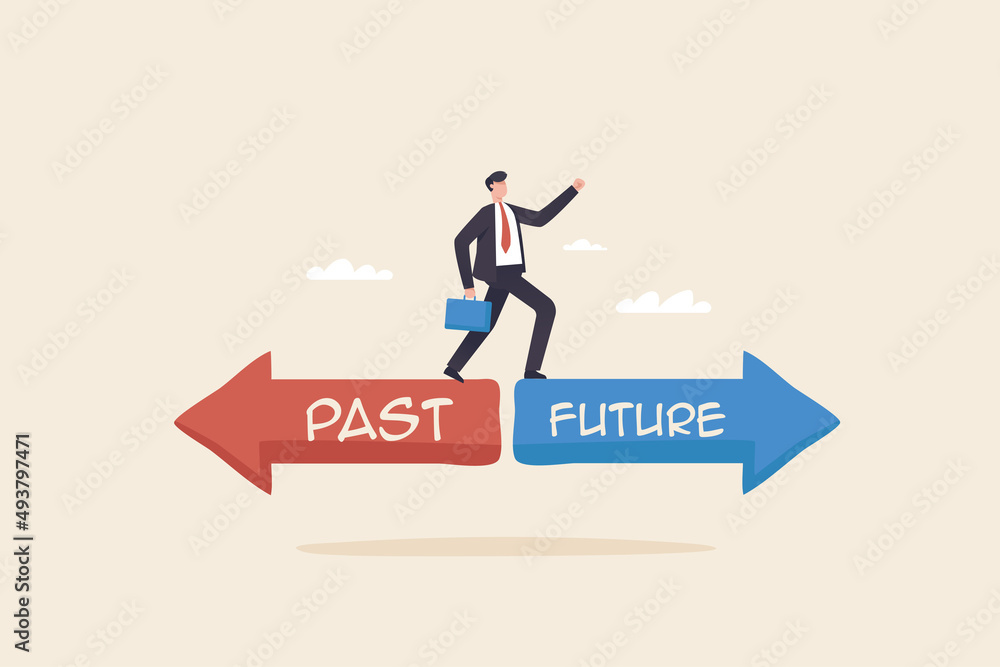 Past and future , Crossroads as business strategy choice and future options concept.