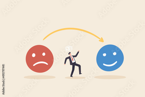 Businessmen taking control of the mind. Changing mind thoughts and switch sides for opinion concept. stressed management or mental health awareness.