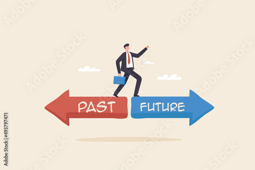 Past and future , Crossroads as business strategy choice and future options concept.