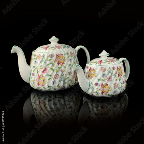 Photography antique tea set with hand painting