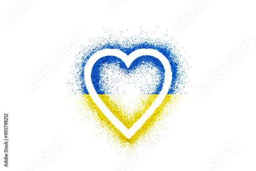 Heart on glitter with the colors of the Ukrainian flag isolated on white background