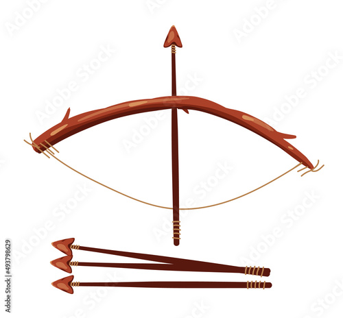 Ancient bow with arrow isolated design element illustration