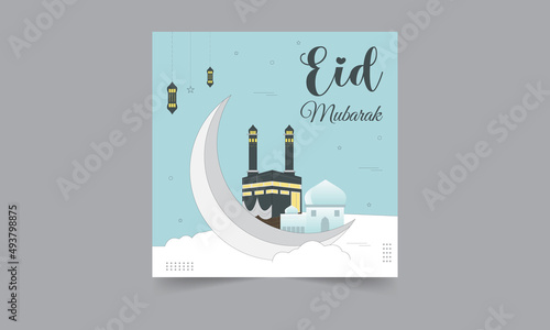 Eid mubarak social media post, eid ul fitr mubarak or eid ul adha design, holy day islamic social media post or ramadan kareem banner, geometric shape design background space for text