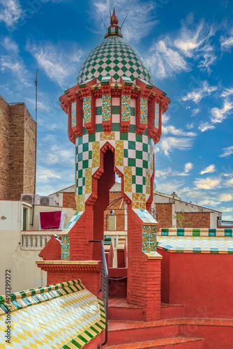 Details from the roof of Casa Vicens, Barcelona, Catalonia, Spain