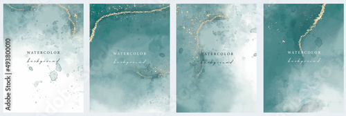 Set of vector watercolour universal backgrounds with glitter and copy space for text	