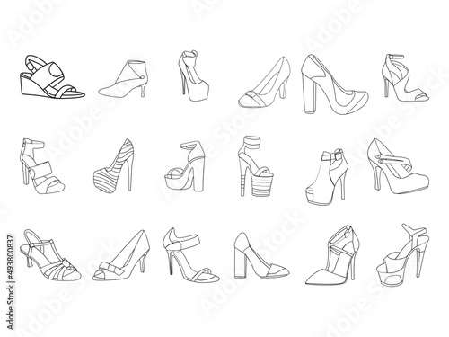 High heels vector. Red high heel women shoes vector. Silhouette drawing of high heel shoe vector image. Women's high-heeled shoes. Vector line icon-continuous line drawing. heels drawing