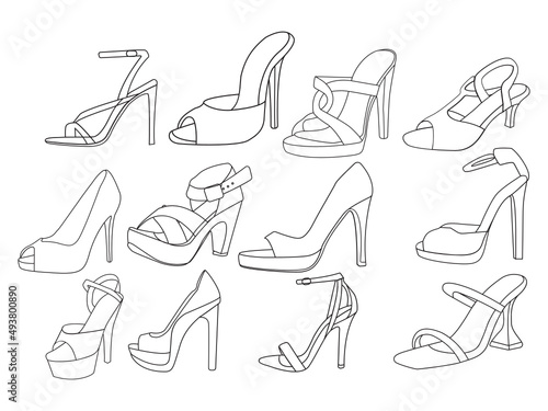 High heels vector. Red high heel women shoes vector. Silhouette drawing of high heel shoe vector image. Women's high-heeled shoes. Vector line icon-continuous line drawing. heels drawing