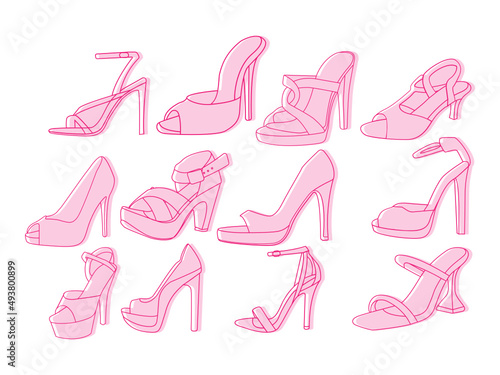High heels vector. Red high heel women shoes vector. Silhouette drawing of high heel shoe vector image. Women's high-heeled shoes. Vector line icon-continuous line drawing. heels drawing