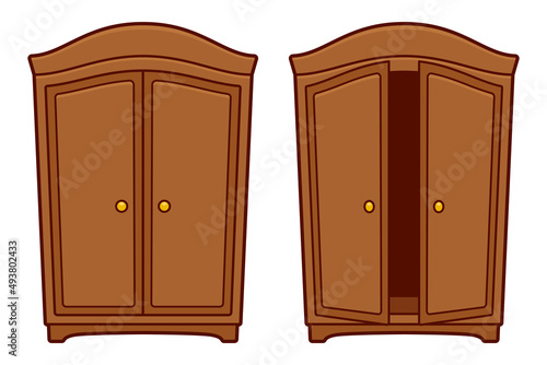 Cartoon vintage wooden wardrobe