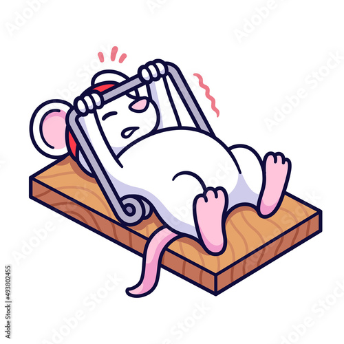Funny cartoon mouse bench pressing mousetrap