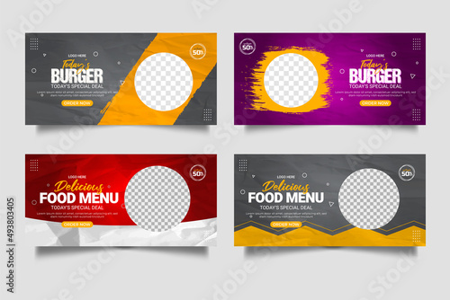 Food menu and restaurant social media web banner template set 