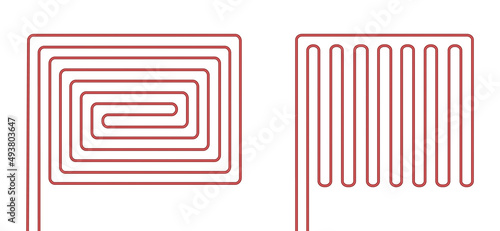 Heat floor system for house. Icon radiant heating floor. Pipe heating underfloor for home. Icon for electric pipe. Vector
