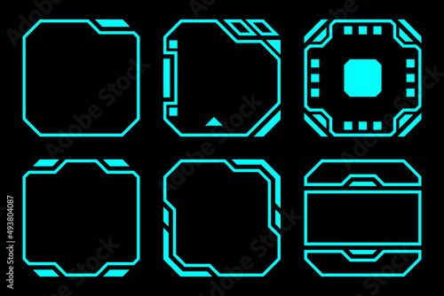 Abstract blue geometric shape outline frame set  modern technology future interface hud vector design.