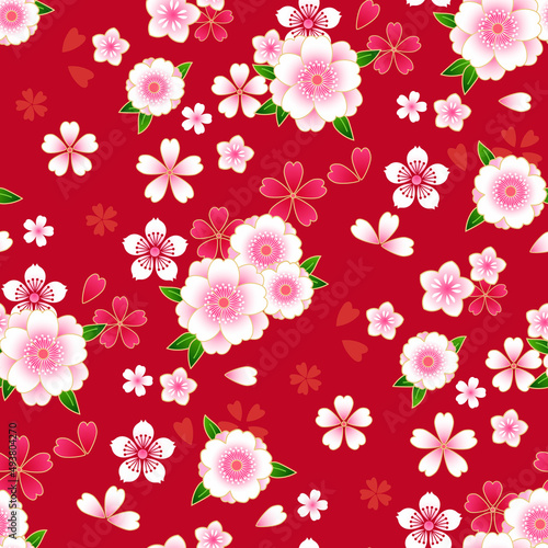 Japanese spring floral background in traditional kimono style