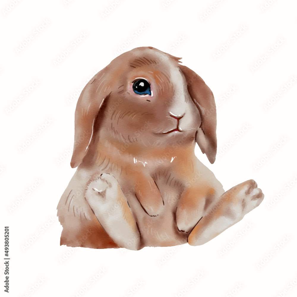 Naklejka premium Easter Bunny Watercolor Illustration isolated on white background. Cute rabbit hand drawing vector