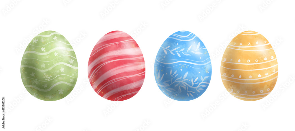 Easter Eggs. Set of colorful egg hand drawing illustrations in watercolor style. Decorative elements vector Easter Eggs. Set of colorful egg hand drawing illustrations in watercolor style. Decorative elements vector