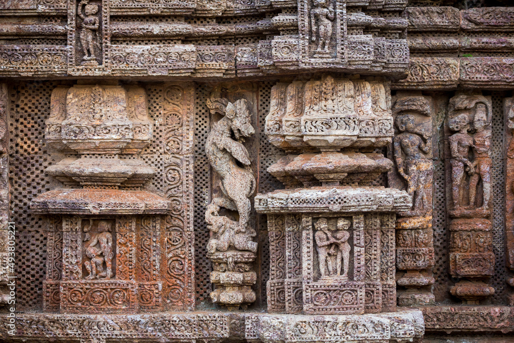 Erotic statues of couples making love in the 800 year old Hindu Sun