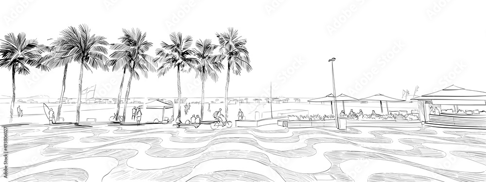 Fototapeta premium Copacabana beach. Rio de janeiro. Brazil. Hand drawn city sketch. Vector illustration.