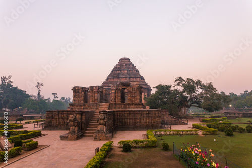 Ruins of dancing hall in front of 800 year old Sun Temple  Konark  India. Designed as a chariot consisting of 24 wheels which are sundials to measure movement of sun and planets