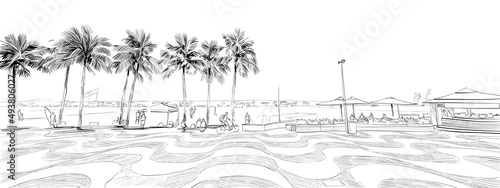 Copacabana beach. Rio de janeiro. Brazil. Hand drawn city sketch. Vector illustration.