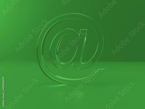 at symbol for email address as a gel-like 3d rendering in green colored environment