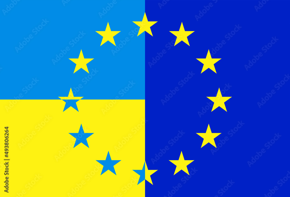 Abstract merging of the flag of Ukraine with the European Union. Symbol of the unification of Ukraine in the EU Abstract merging of the flag of Ukraine with the European Union. Symbol of the unification of Ukraine in the EU