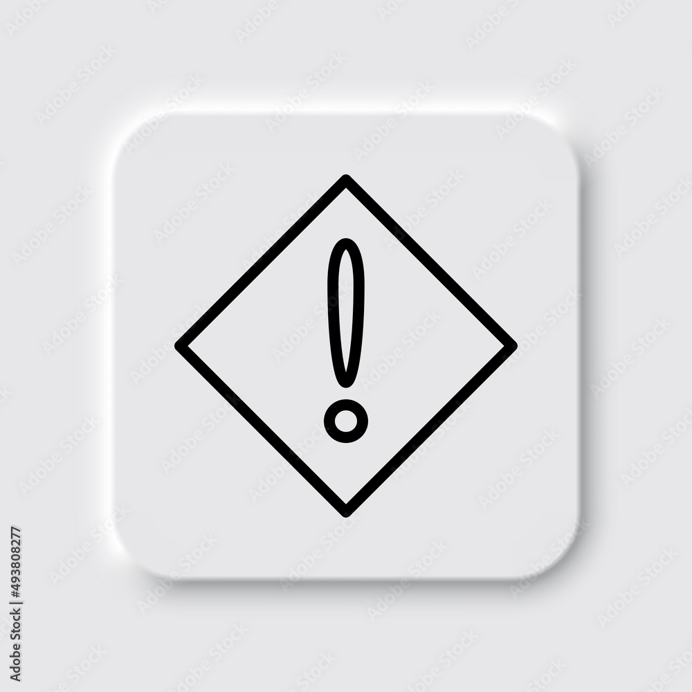 Warning simple icon, vector. Flat desing. Neumorphism design.ai Warning simple icon, vector. Flat desing. Neumorphism design.ai