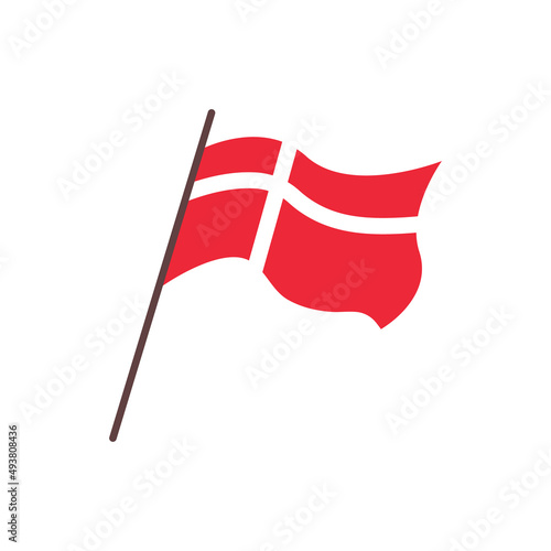 Waving flag of Denmark country. Isolated danish red flag with white cross. Vector flat illustration
