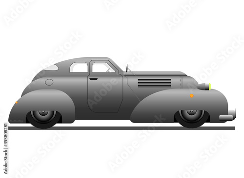 1950's streamline moderne style car, dieselpunk or atompunk flat design concept, vector illustration