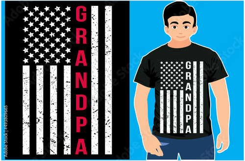 Vintage Grandpa With American Flag Grandfather's Gif T-Shirt.