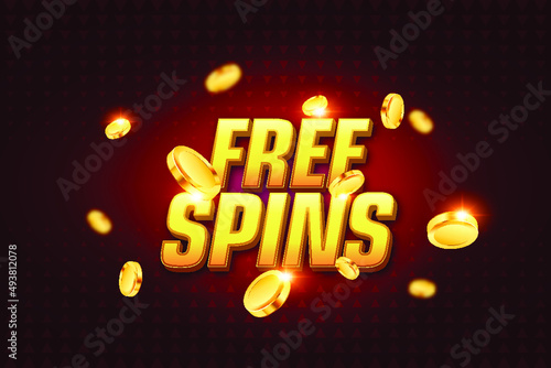 Free Spins with gold coin flying isolation, Casino online concept, Slot game element, casino element design, Vector