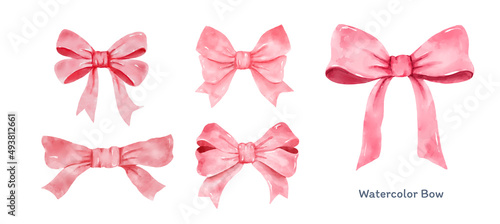Set of Pink gift bow in watercolor style isolated on white background. Hand drawing decorative bow elements vector illustration photo